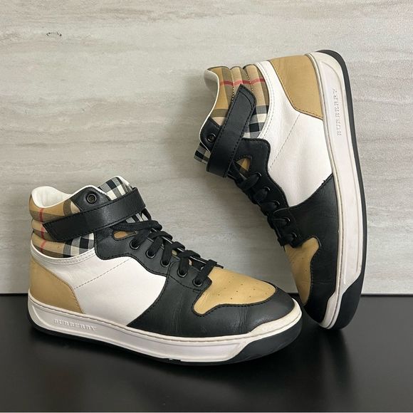 Burberry Shoes - Authentic BURBERRY Leather Nova Check Hightop Sneakers Size 35